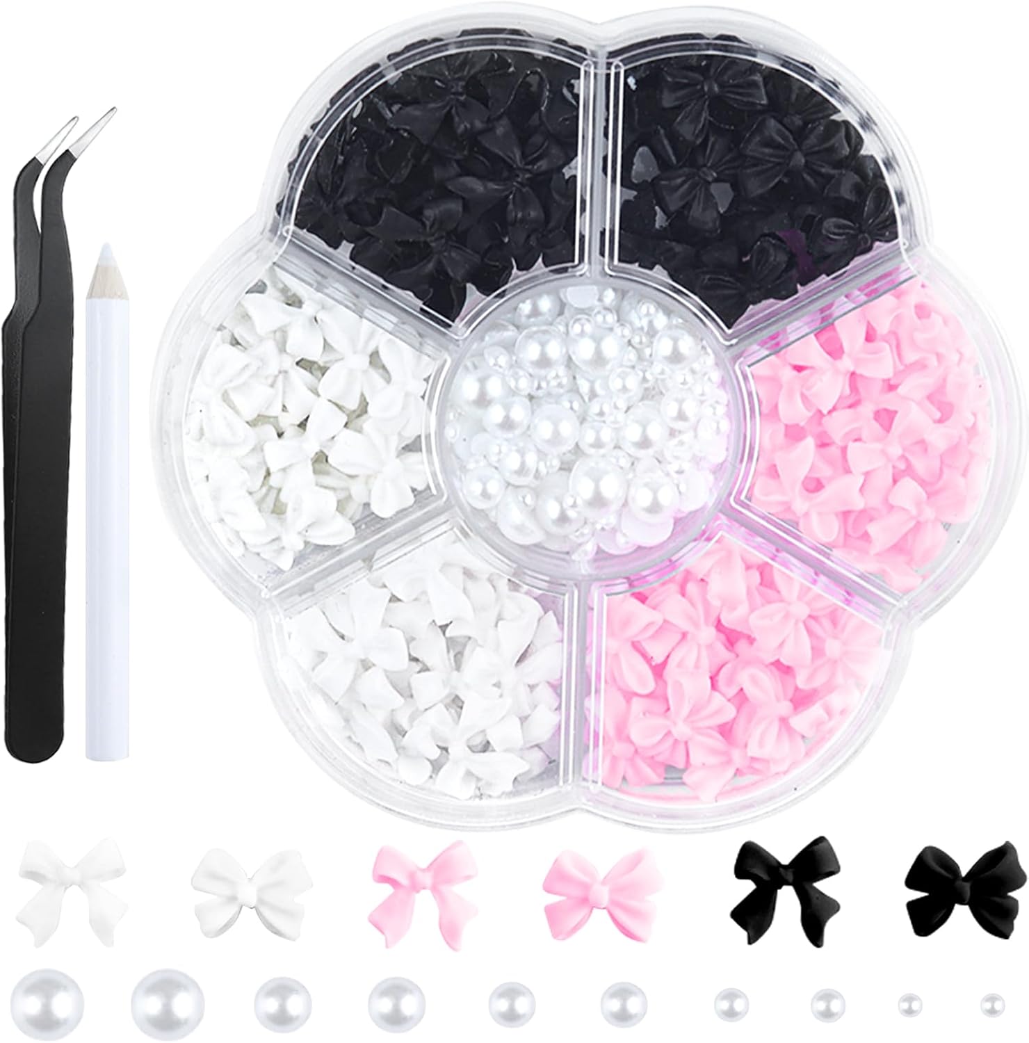 3D Bow Nail Charms Set — 300pcs Pearls & Tools