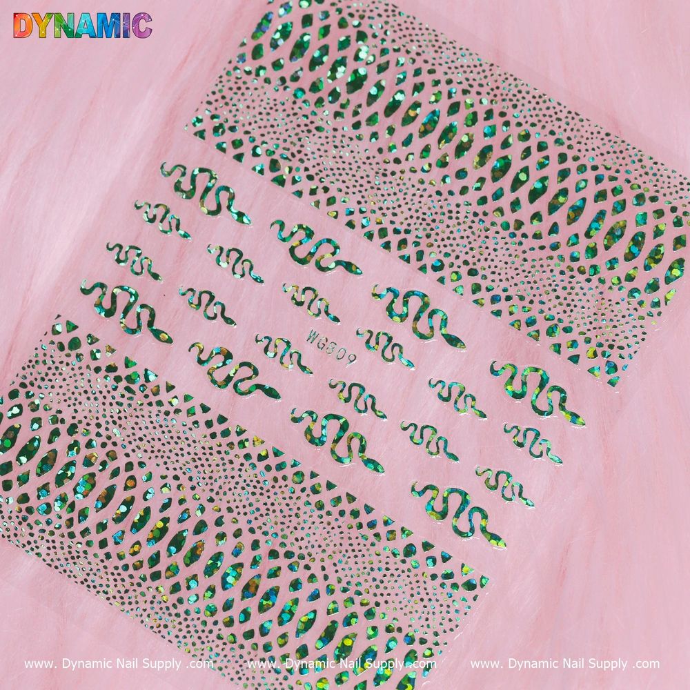 Green Holographic Snake Nail Decal for Nail Repair